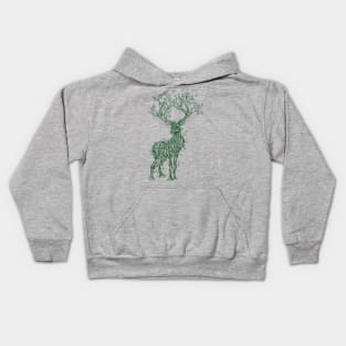 Vine Branch Stag (Dark Green) Kids Hoodie